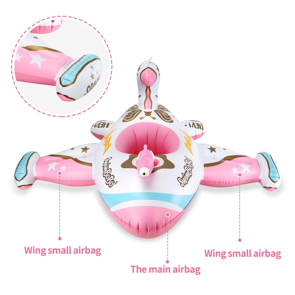 Swimbobo pink airplane float in use inspires playful imagination