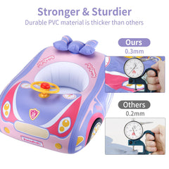 Swimbobo Toddler Car Float inflates quickly with straw for easy setup.