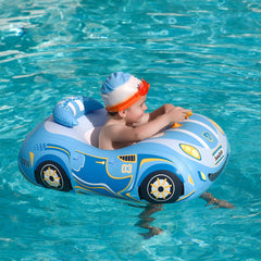 Swimbobo toddler pool float car blue canopy adjustable offers versatile shade.