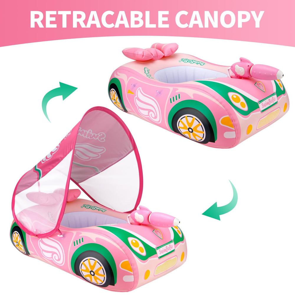 Swimbobo car-shaped float features a horn for interactive splashes.