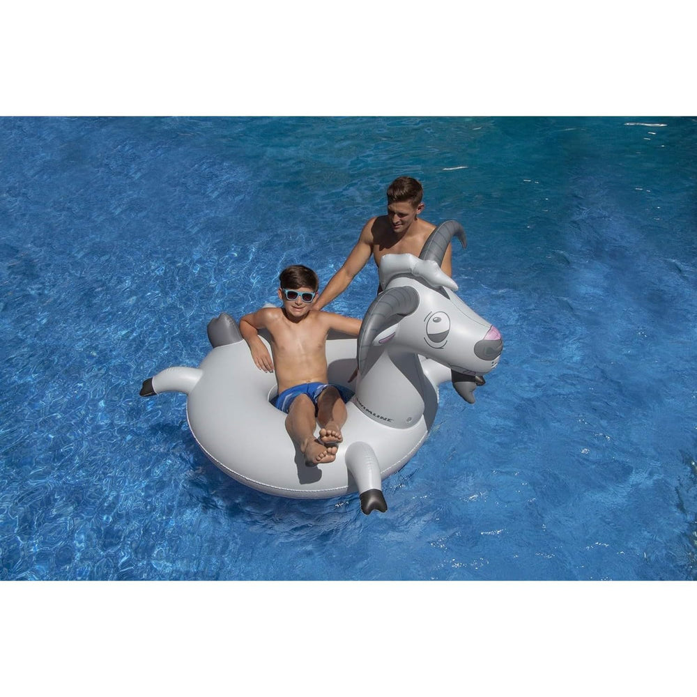 Friends enjoying a sunny day with the grey goat float.