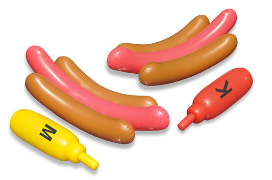 SWIMLINE hotdog joust set ride-on floats provide stable balance for pool battles.