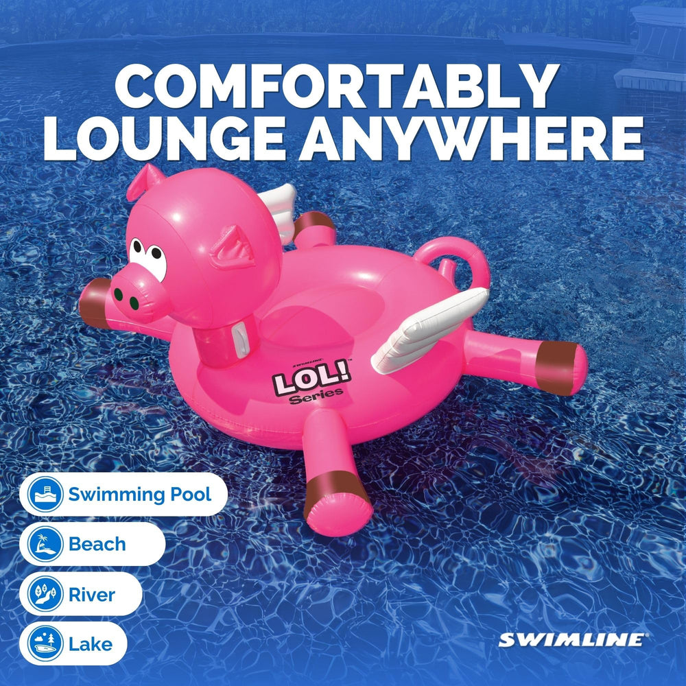 Swimline Original 90266 giant LOL pig float inflation valves enable quick setup.