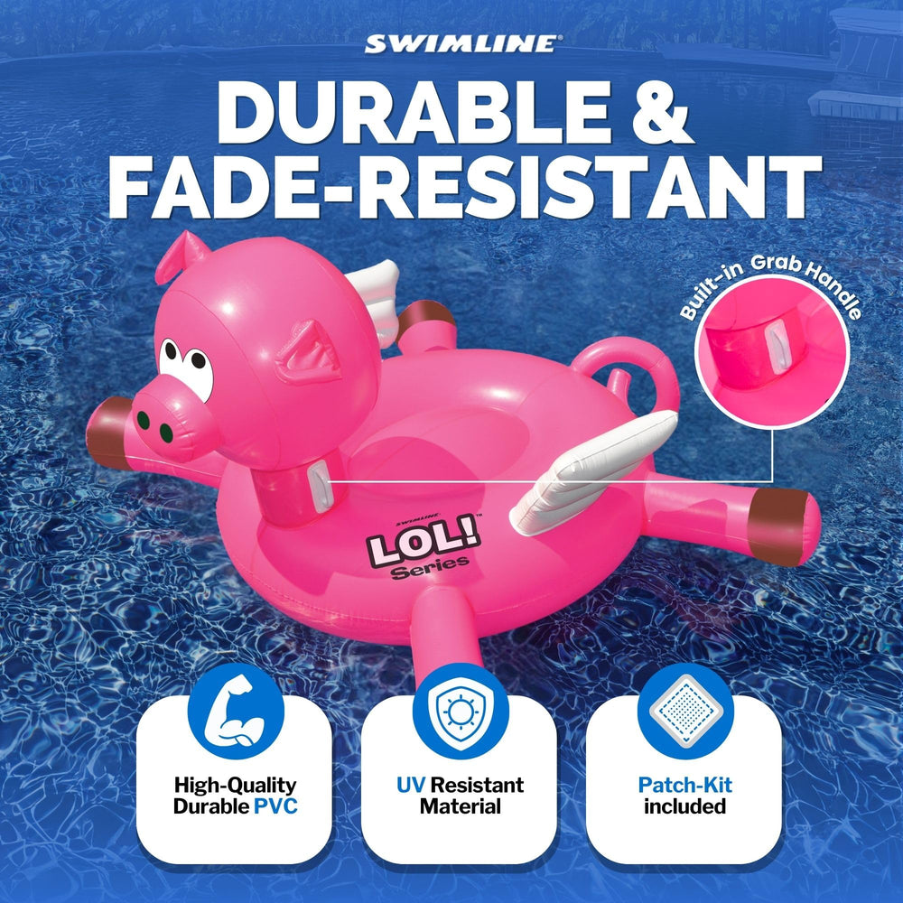 Swimline Original 90266 giant LOL pig float side view ideal for sunlit lounging.