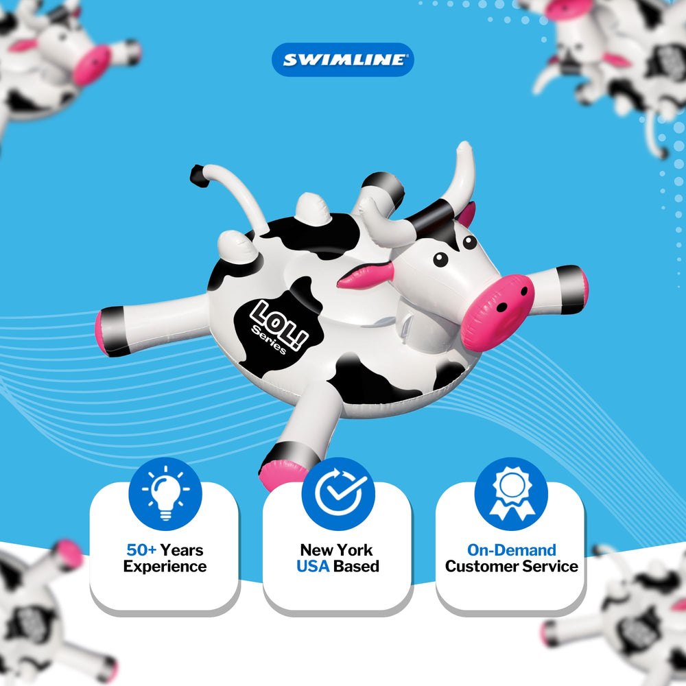 Swimline LOL Cow float durable construction withstands seasons of pool use.