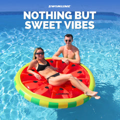 Swimline Watermelon Slice Floating Pool Island top view shows design and size.
