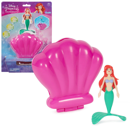 SwimWays Ariel Dive Nβ Surprise shell enclosure opening to reveal the mermaid figure for pool fun.