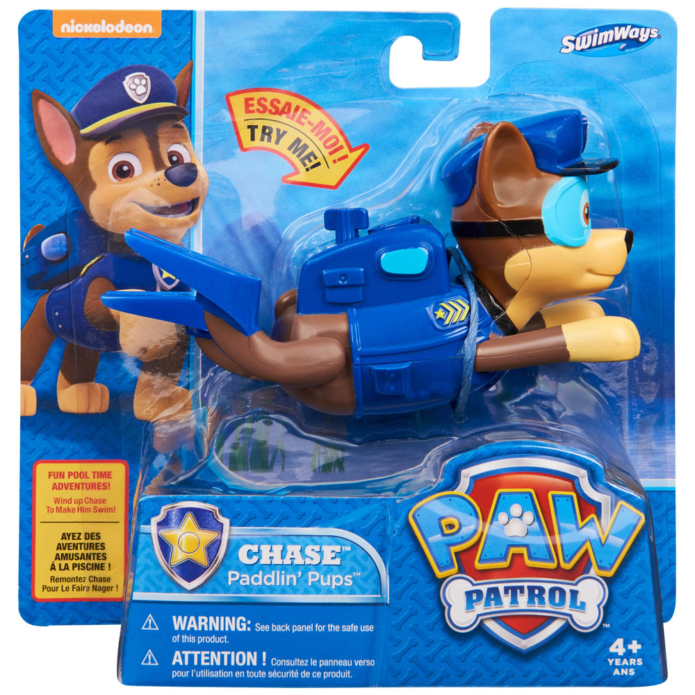 SwimWays Paw Patrol Paddlin’ Pups Chase packaging display and product label