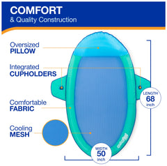 Oversized inflatable head pillow supports neck while sipping drinks on the water.