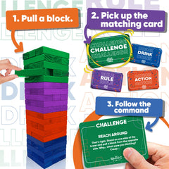 Colorful 60 wooden blocks arranged for a dramatic tower challenge