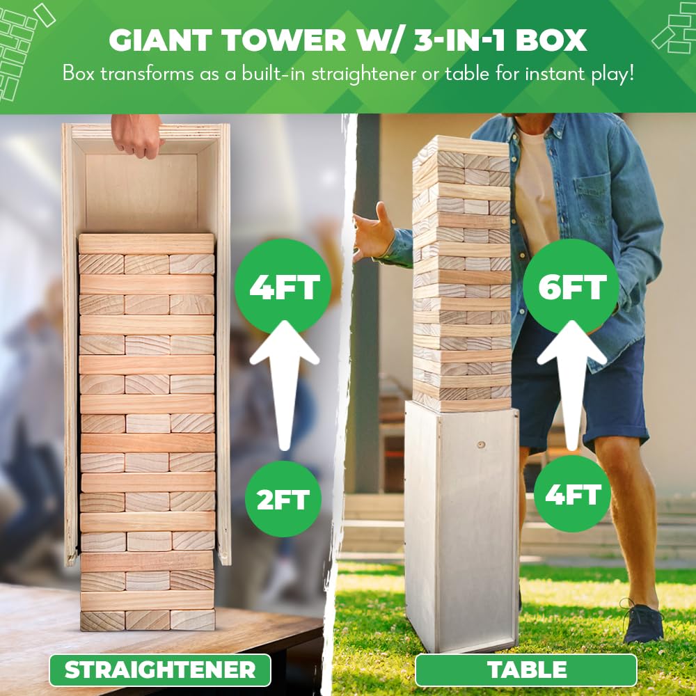 SWOOC Games transforming box straightener aligns oversized blocks for stable towers