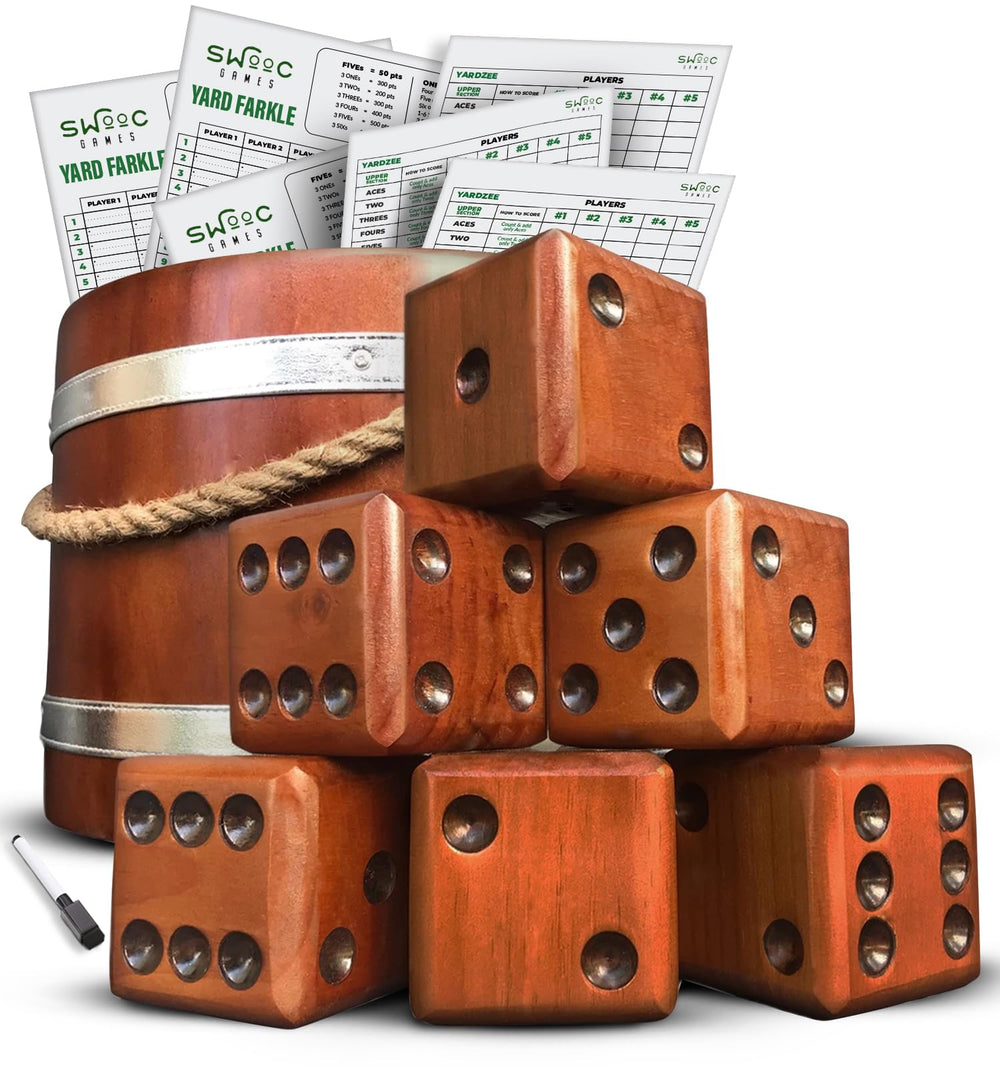 SWOOC giant yard dice set with wooden outdoor bucket for family play
