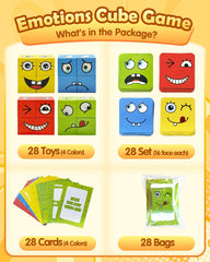 Swooflia face puzzle cubes with magnetic connectors for durable play.