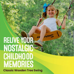 Swurfer Sway Wood Tree Swing maple deck close-up emphasizes sturdy construction for safe swinging.