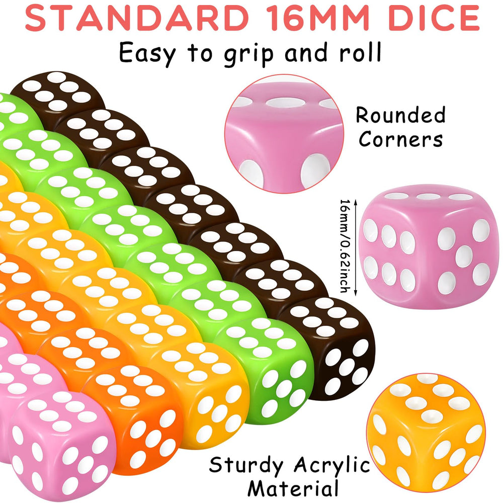 Syhood ten-color dice display highlighting vibrant hues for teaching math and probability.