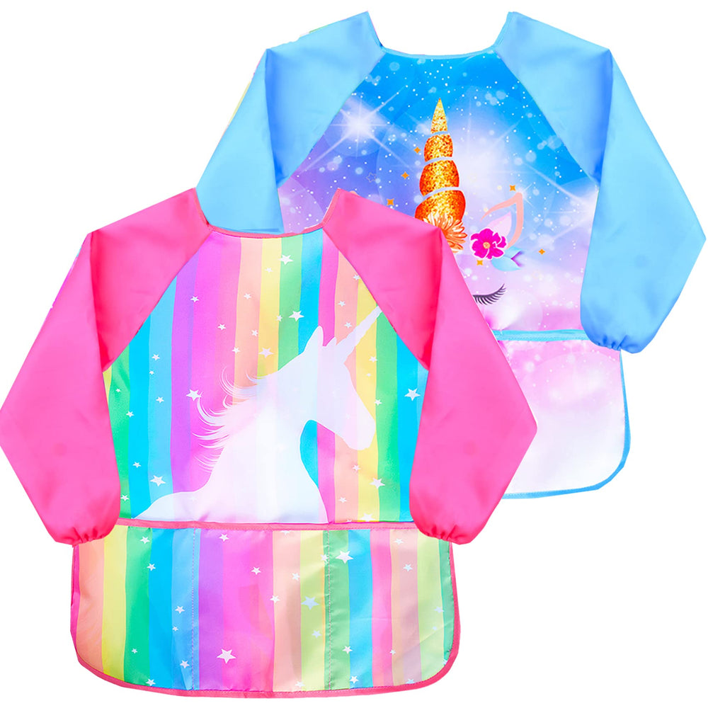 Sylfairy Art Smock for kids with rainbow unicorn pattern protects clothes during painting