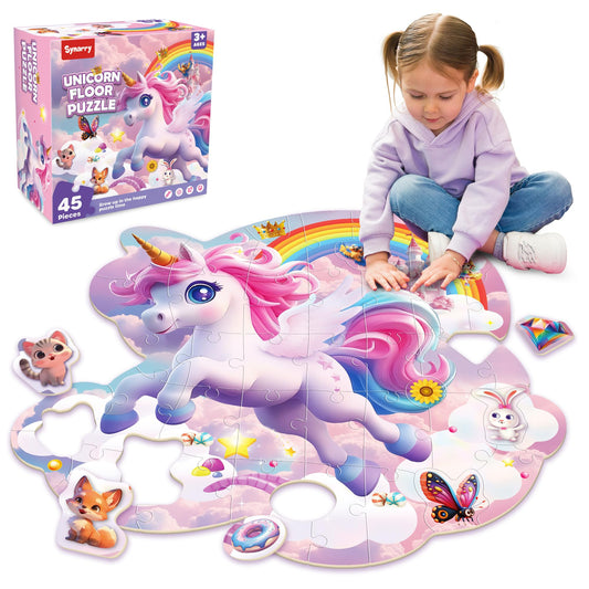 SYNARRY Unicorn Floor Puzzle side A shows vivid unicorn scene for imaginative play.