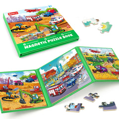 SYNARRY Vehicle Puzzles Construction Site Scene: durable, magnetic travel toy for car rides.