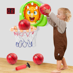 SYNCFUN mini hoop mounted on door with LED scoring for kids' play
