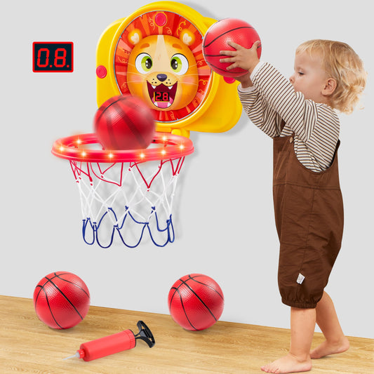SYNCFUN mini basketball hoop with LED scoring for kids' play and learning numbers