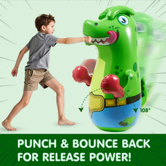 Kids punch and kick SYNCFUN T-Rex Bopper during fun play