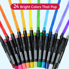 SYNCFUN twist-up action demonstrates easy-to-use design for mess-free coloring on glass and paper