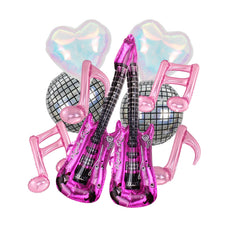 SYNUO Music Note Guitar Balloon 30inch Pink adds a dramatic stage centerpiece for celebrations.