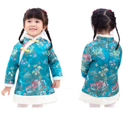 SZCQ blue cheongsam for family photos and celebrations