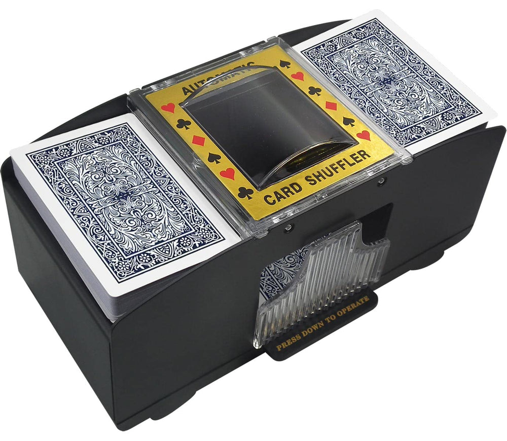 TAAVOP automatic card shuffler front view for fast two-deck shuffles
