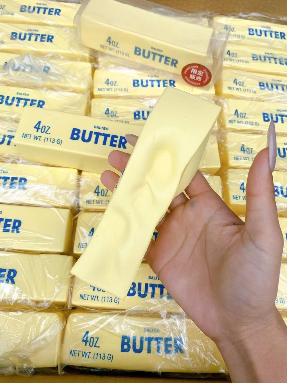 Taba butter-stick squishy, safe latex material for daily squeezing.