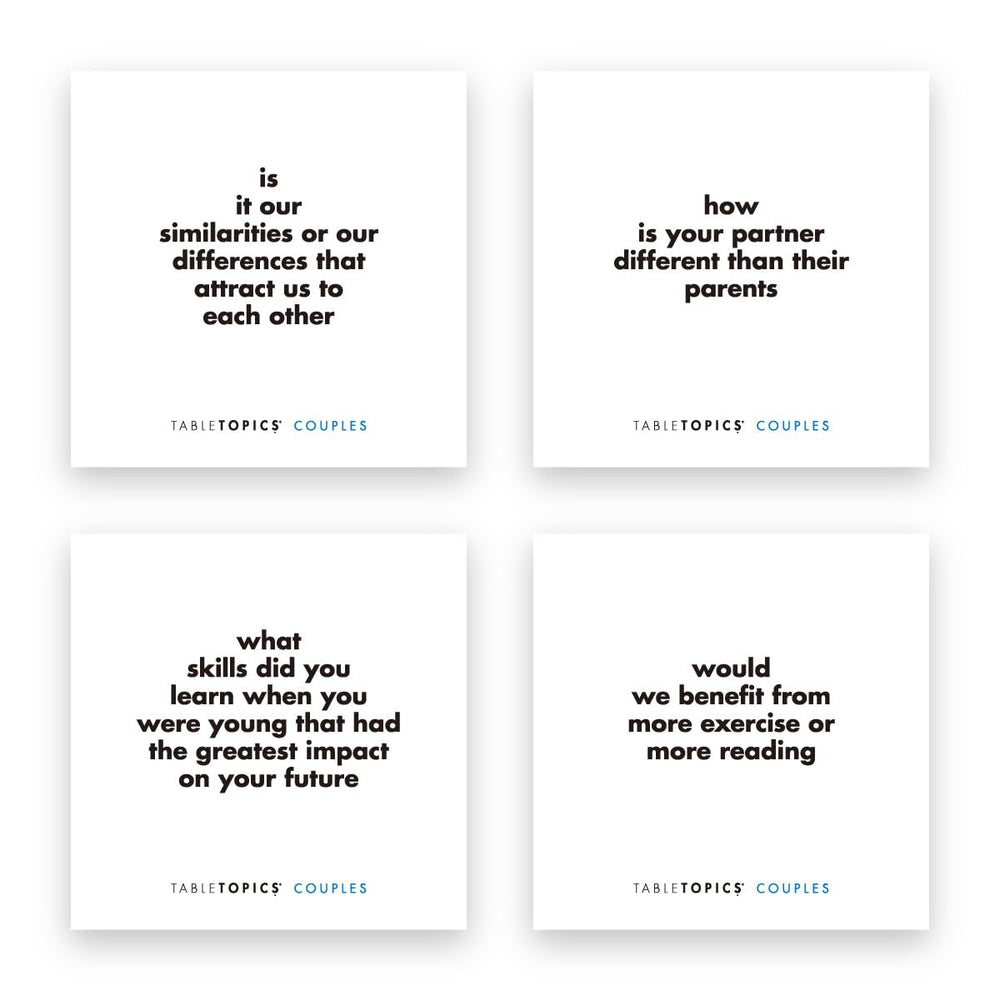 Close-up of TableTopics 135-question card design for conversations