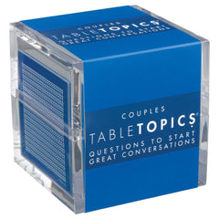 TableTopics Couples cards in a clear cube ready for cozy date-night conversations