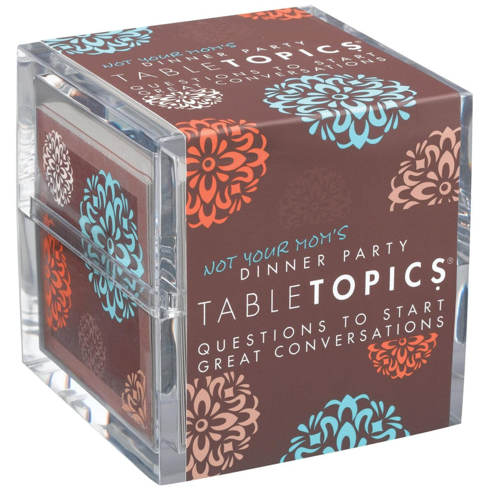 TableTopics Not Your Mom’s Dinner Party cards laid out to spark lively conversations.