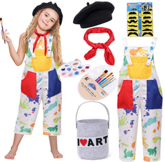 Tacobear Kids Artist Costume overalls shown with pockets for pretend painting adventures