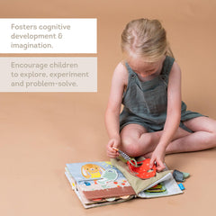 Taf Toys Busy Book soft fabric pages are gentle for tiny hands.