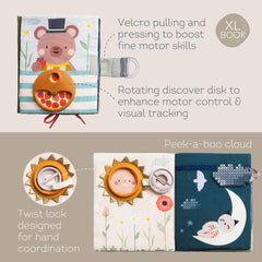 Taf Toys Busy Book opposites page teaches concept recognition through interaction