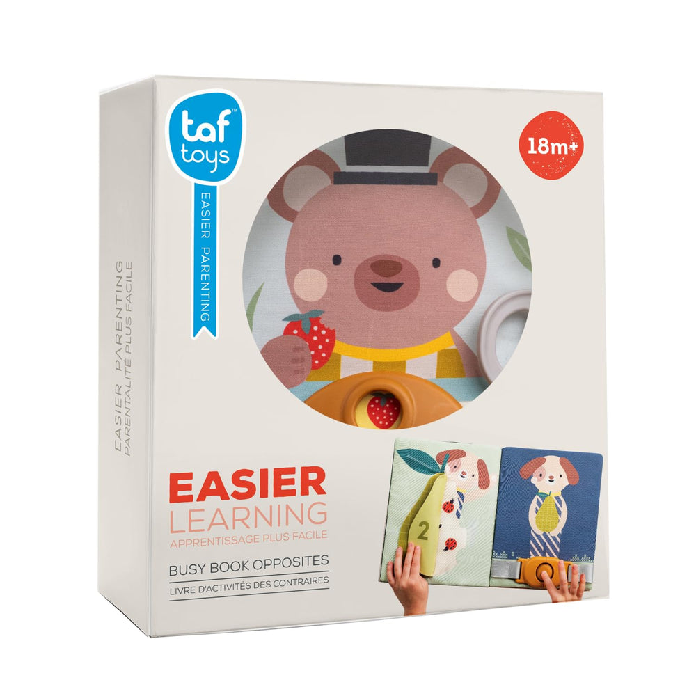 Taf Toys Busy Book soft fabric construction ensures safe, durable play sessions