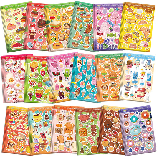 Tageenla scratch-and-sniff stickers on a notebook page fueling sensory exploration.