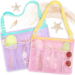 Tagitary mesh beach bag with zipper keeps toys organized at the shore.