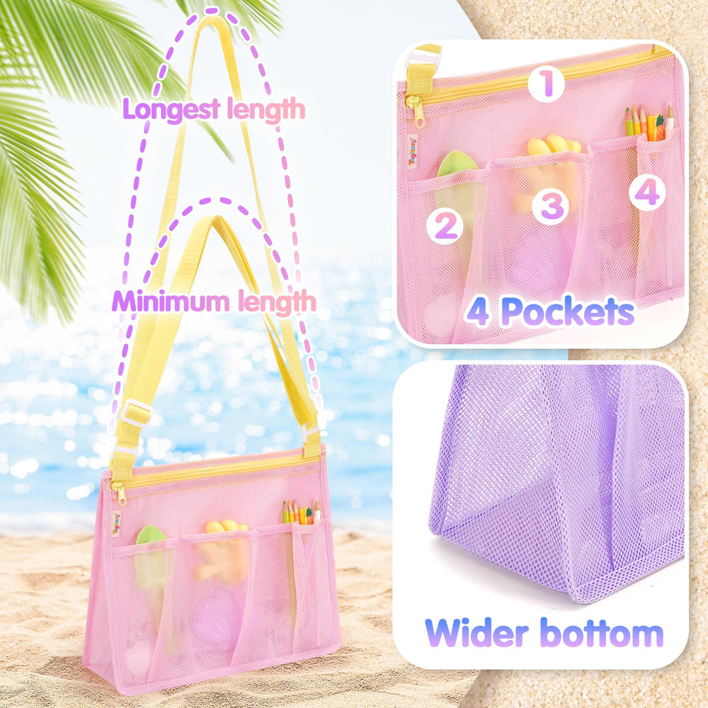 Tagitary pink and purple 2Pcs tote keeps sandy treasures tidy.
