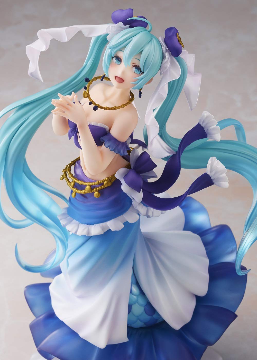 Taito Hatsune Miku Princess AMP Mermaid figure, pose detail, highlights dynamic ribbons and fins