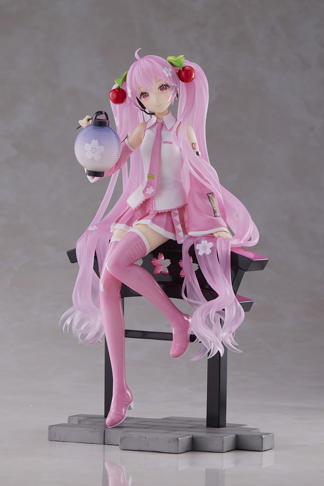 Taito Hatsune Miku Sakura Lantern ver AMP+ figure on display with base stand for desktop showcase