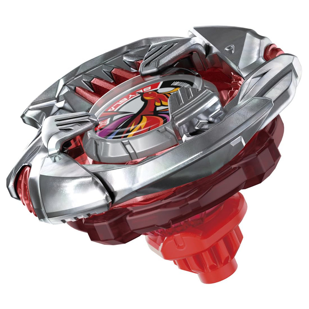 TAKARA TOMY Beyblade X Crimson Garuda BX-38 front view highlighting sleek battle-ready design.