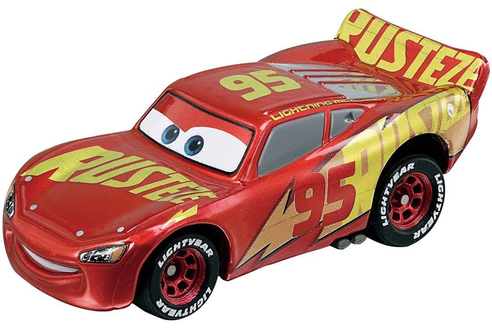Takara Tomy Disney Cars Tomica C-32 Lightning McQueen RRC front view highlights authentic detailing for display and play.