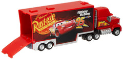 Takara Tomy Mack toy car side view, showcasing authentic detailing and color.