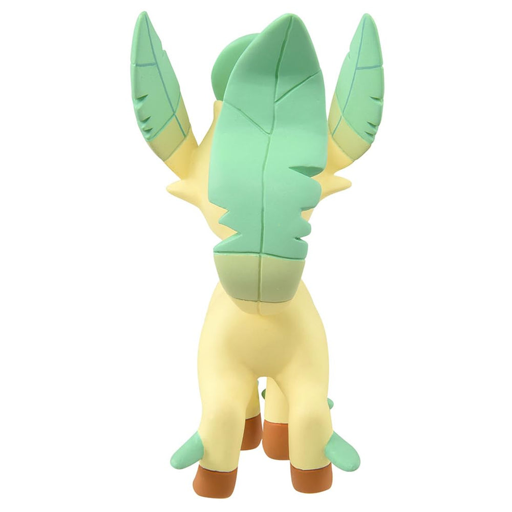 Takara Tomy Moncolle Leafeon back view reveals textured markings and vibrant color.