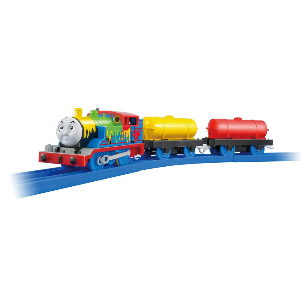 Takara Tomy Plarail Paintki Thomas front view for imaginative play.