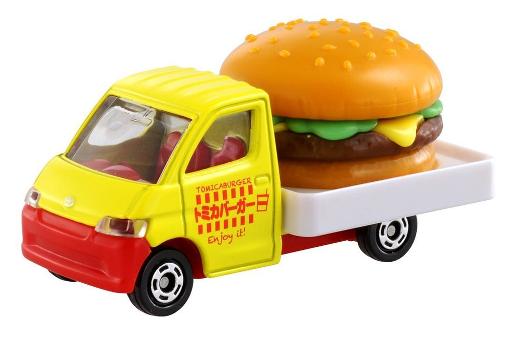 Takara Tomy Tomica No.54 Toyota Town Ace hamburger car blister view, ideal for display and imaginative play.