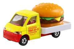Takara Tomy Tomica No.54 Toyota Town Ace hamburger car blister view, ideal for display and imaginative play.