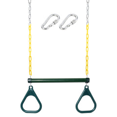 Take Me Away trapeze bar with rings for backyard play and sturdy grip.